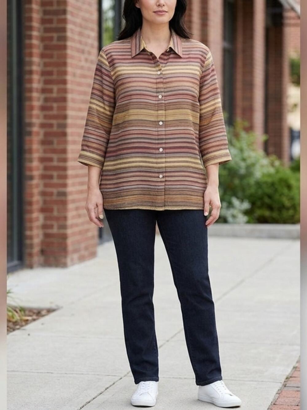 Mirasol Multicolor Striped Button-Up Shirt Women Size M